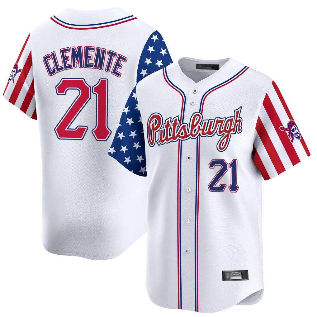 Davalo P.Pirates #21 Roberto Clemente Player White 2025 Independence Day Vapor Premier Limited Stitched Jerseys