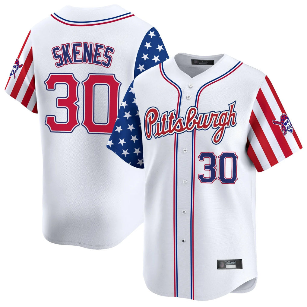 Davalo P.Pirates #30 Paul Skenes Player White 2025 Independence Day Vapor Premier Limited Stitched Jerseys