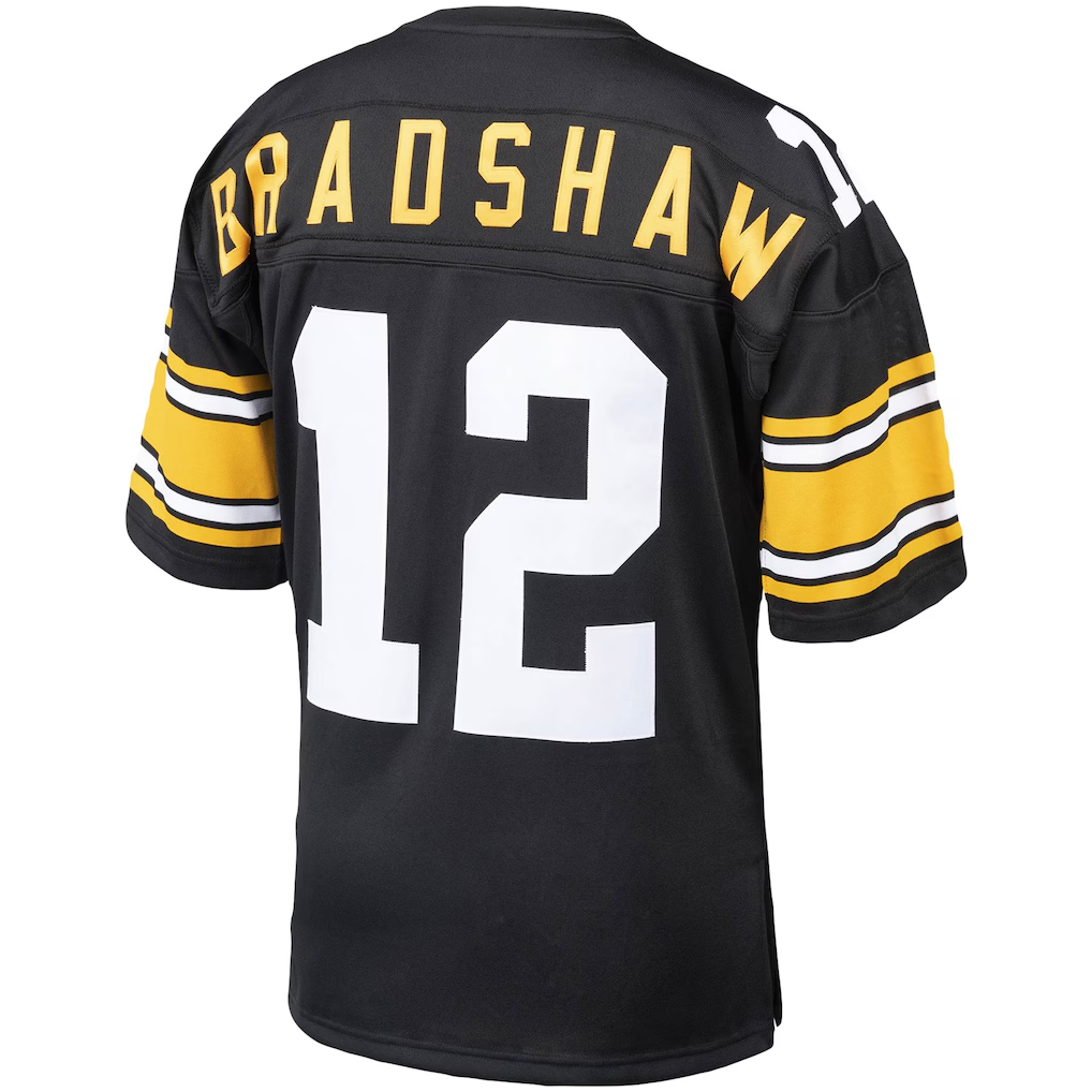 Davalo P.Steelers #12 Terry Bradshaw Mitchell & Ness Black Authentic Throwback Retired Player Stitched Puhic Jersey