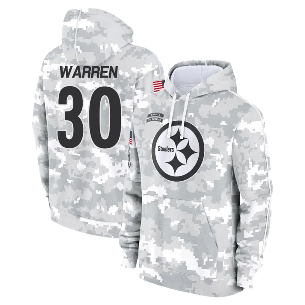 Davalo P.Steelers #30 Jaylen Warren Player Arctic Camo Limited Salute to Service Pullover Hoodies Game Stitched Jerseys