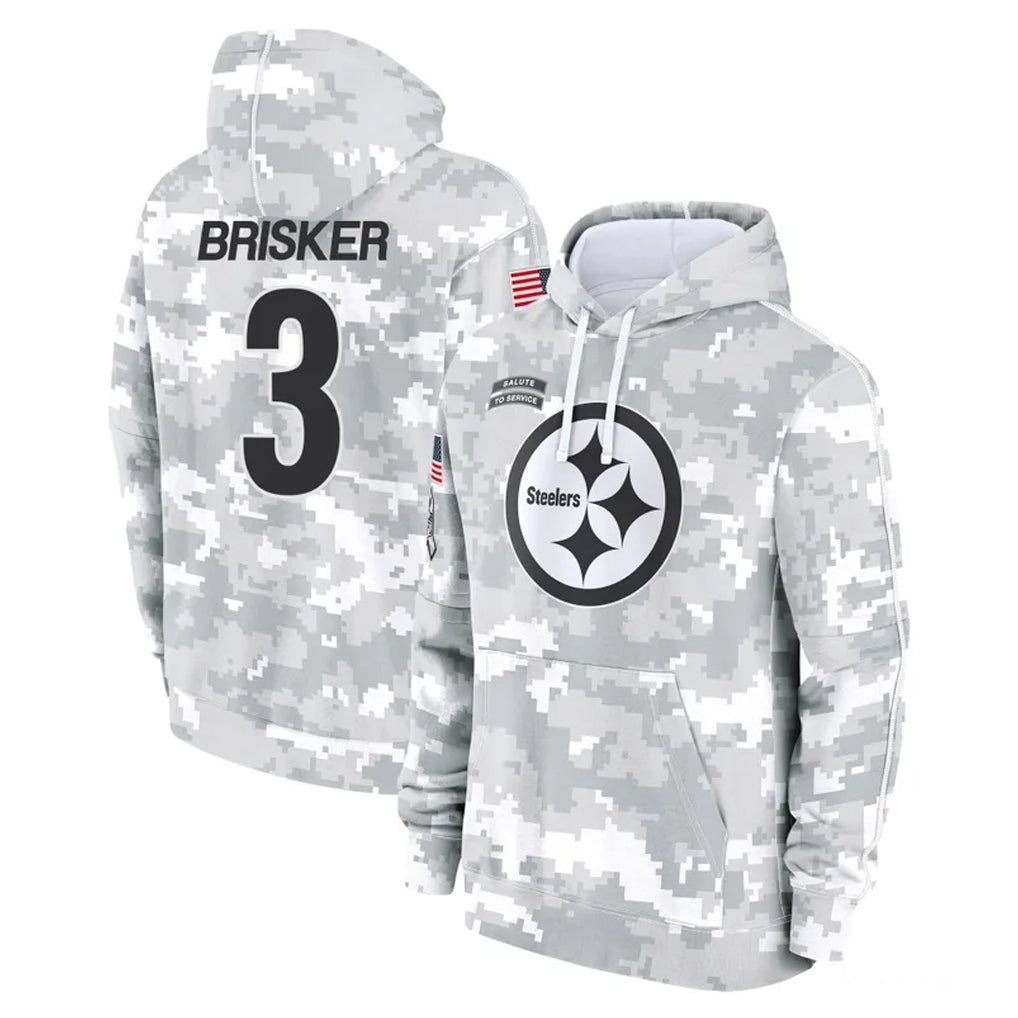 Davalo P.Steelers #3 Jaquan Brisker Player Arctic Camo Limited Salute to Service Pullover Hoodies Game Stitched Jerseys