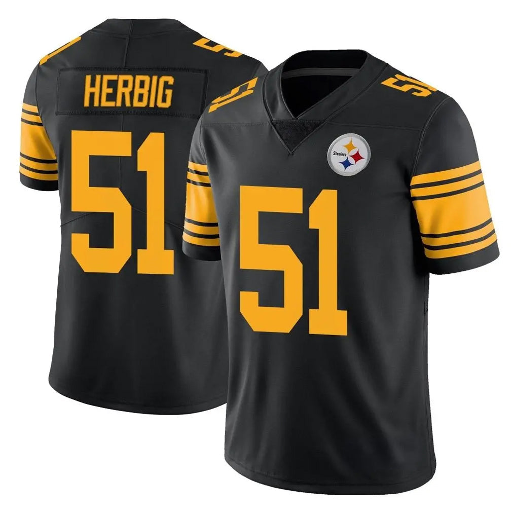 Davalo P.Steelers #51 Nick Herbig Player Black Limited Color Rush Home Game Stitched Jerseys