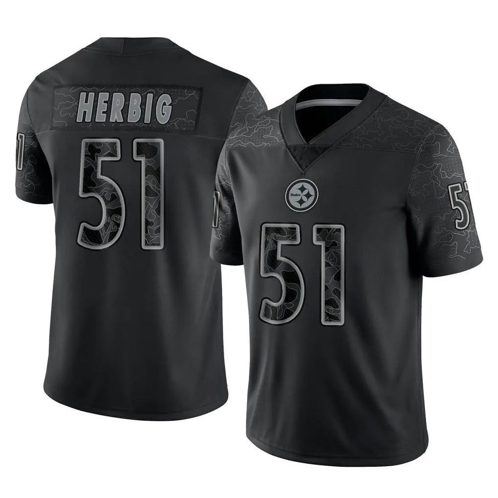 Davalo P.Steelers #51 Nick Herbig Player Black Reflective Limited Home Game Stitched Jerseys