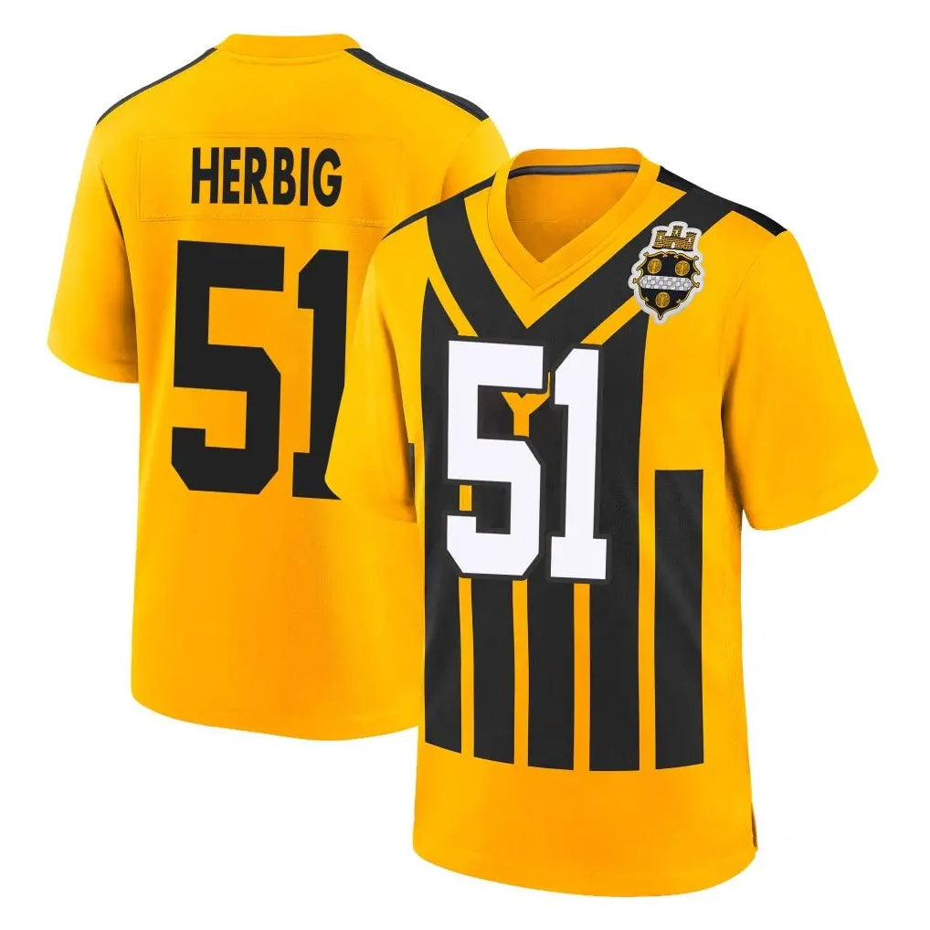 Davalo P.Steelers #51 Nick Herbig Player Gold Limited 1933 Throwback Home Game Stitched Jerseys