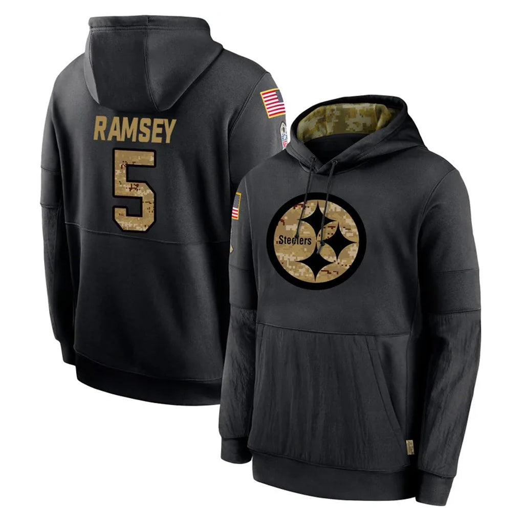 Davalo P.Steelers #5 Jalen Ramsey Player Black Salute to Service Hoodies Limited Game Stitched Jerseys