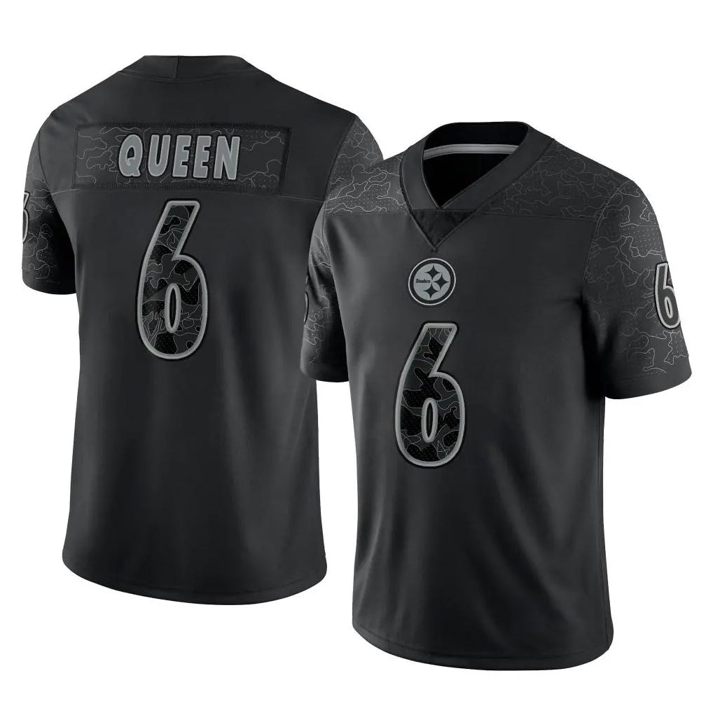 Davalo P.Steelers #6 Patrick Queen Player Black Reflective Limited Home Game Stitched Jerseys