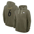 Davalo P.Steelers #6 Patrick Queen Player Olive Salute to Service Pullover Hoodies Limited Stitched Jerseys