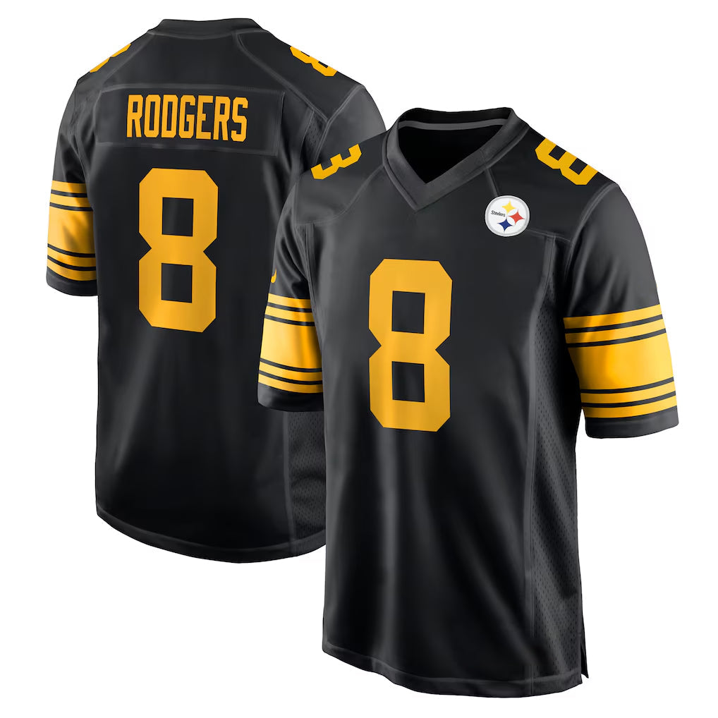 Davalo P.Steelers #8 Aaron Rodgers Player Black Color Rush Home Game Stitched Jerseys