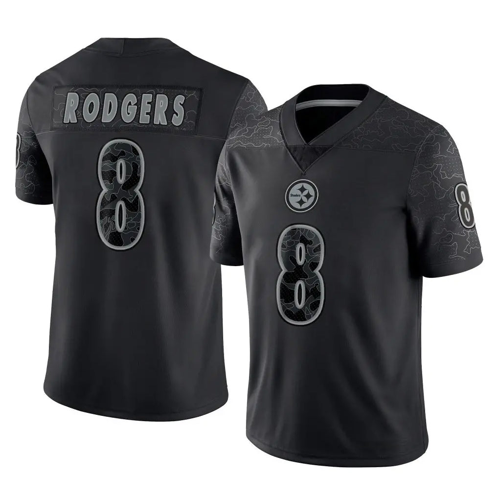 Davalo P.Steelers #8 Aaron Rodgers Player Black Reflective Limited Home Game Stitched Jerseys