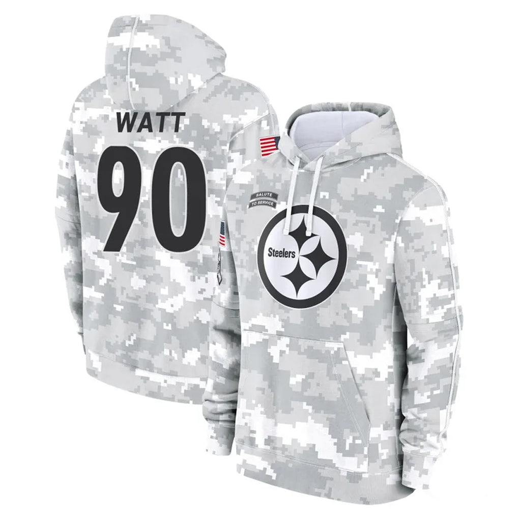 Davalo P.Steelers #90 T.J. Watt Player Arctic Camo Limited Salute to Service Pullover Hoodies Game Stitched Jerseys