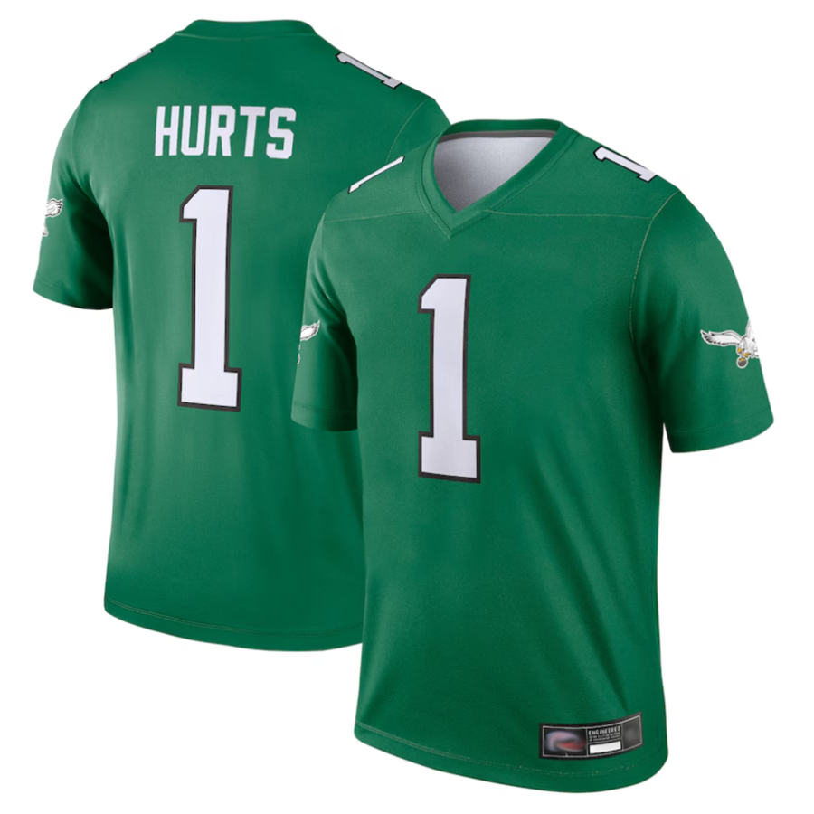 Davalo P,Eagles #1 Jalen Hurts Player Kelly Green Legend Stitched Jerseys