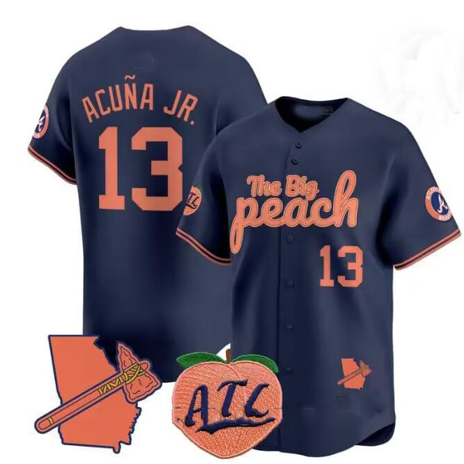 Davalo A.Braves #13 Ronald Acuna Jr. NavyThe Big Peach Vapor Stitches Personalized Jersey