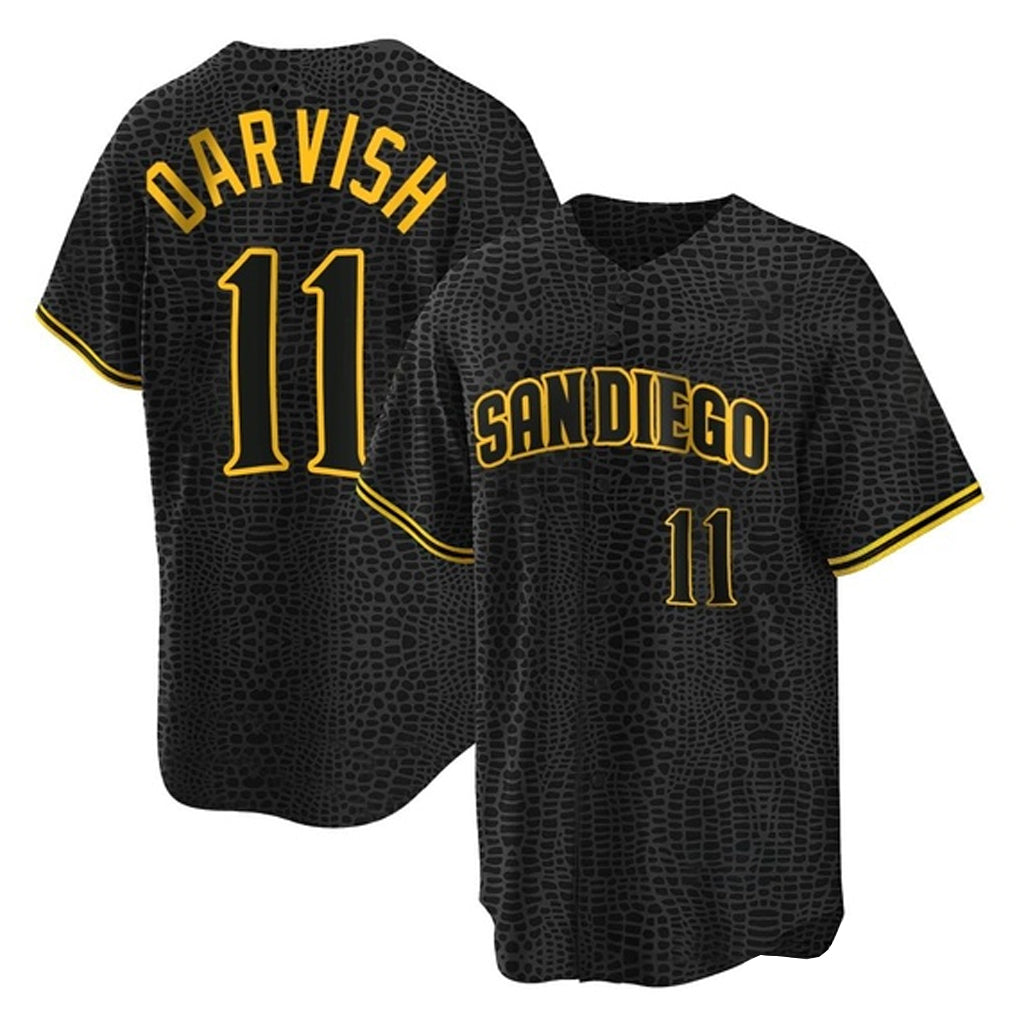 Davalo S.Diego Padres #11 Yu Darvish Player Black Snake Skin City Home Game Stitched Jerseys