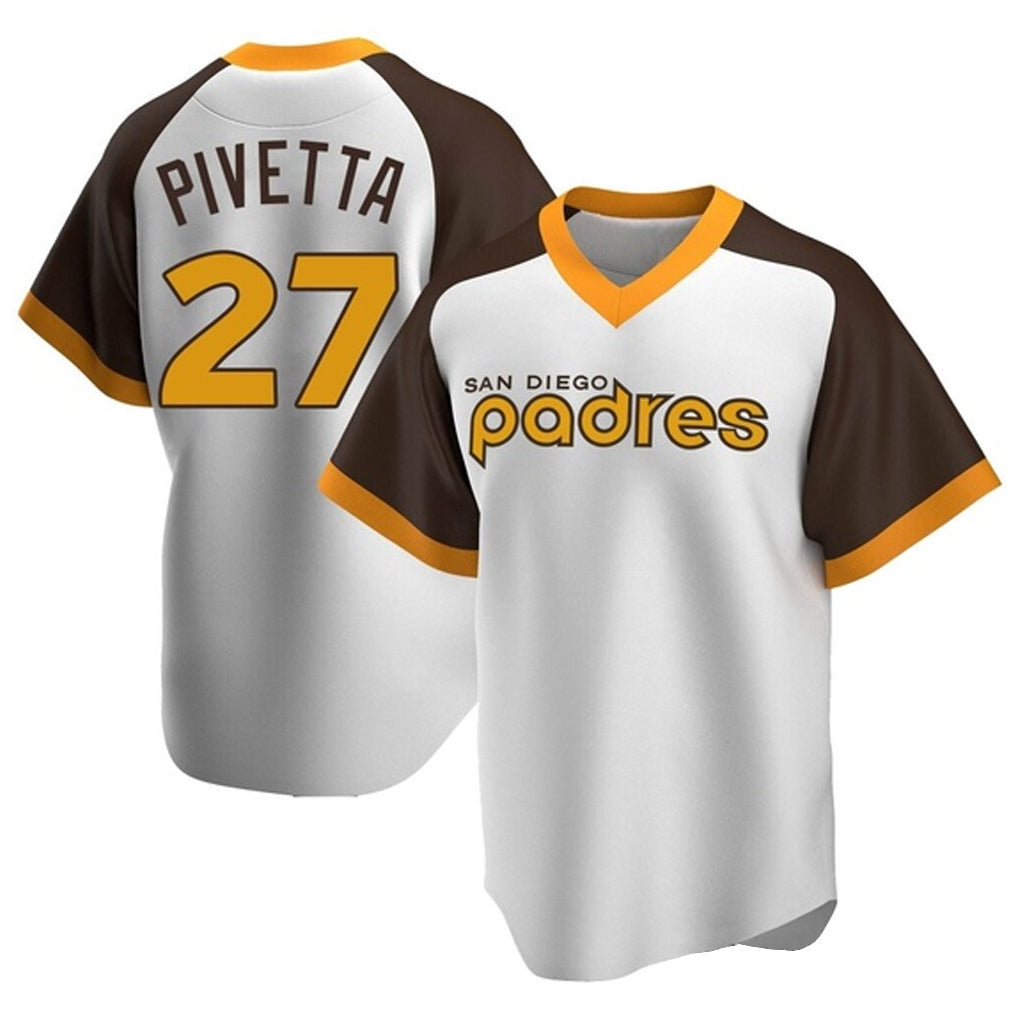 Davalo S.Diego Padres #27 Nick Pivetta Player White Home Cooperstown Collection Replica Game Stitched Jerseys