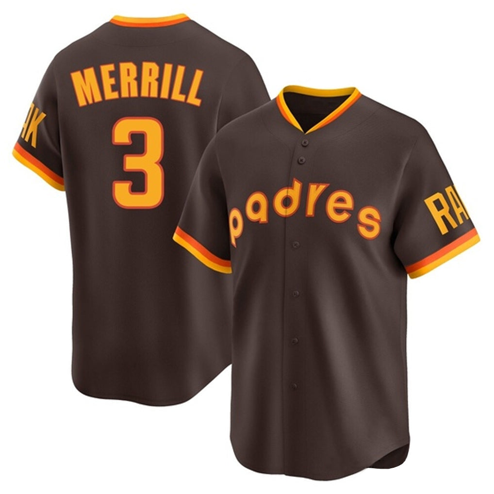 Davalo S.Diego Padres #3 Jackson Merrill Player Brown Home Cooperstown Collection Replica Game Stitched Jerseys