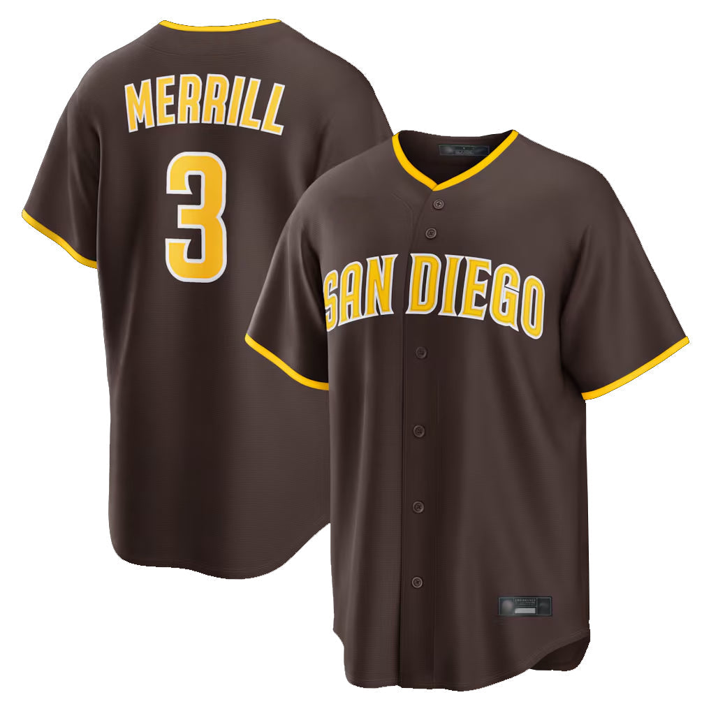 Davalo S.Diego Padres #3 Jackson Merrill Player Brown Home Game Stitched Jerseys