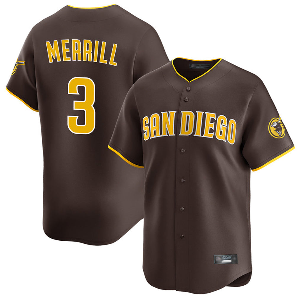 Davalo S.Diego Padres #3 Jackson Merrill Player Brown Home Limited Stitched Jerseys