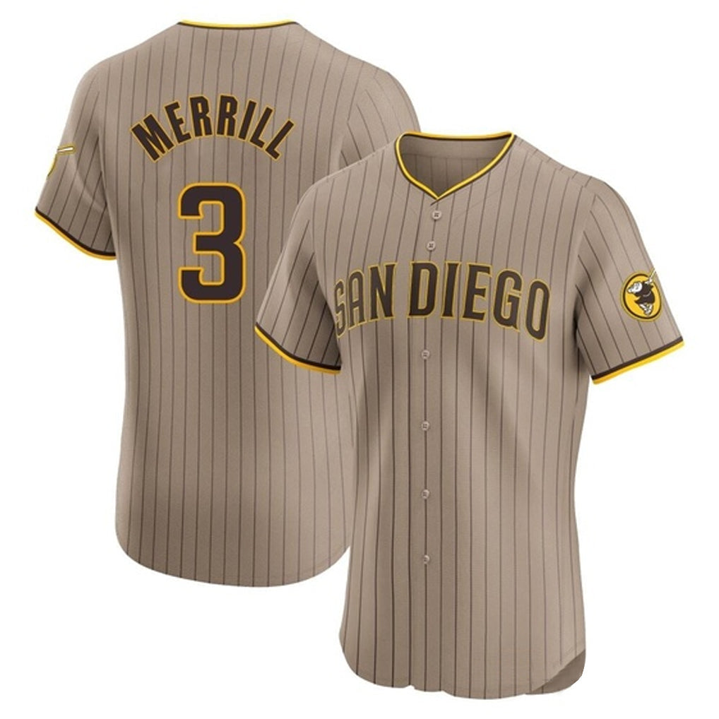 Davalo S.Diego Padres #3 Jackson Merrill Player Khaki Home Limited Elite Stitched Jerseys