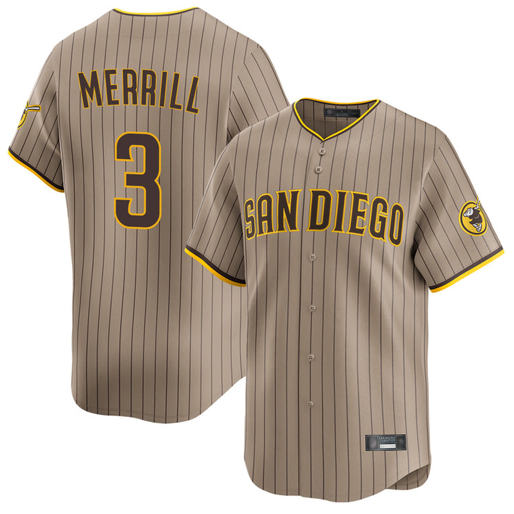 Davalo S.Diego Padres #3 Jackson Merrill Player Khaki Home Limited Stitched Jerseys
