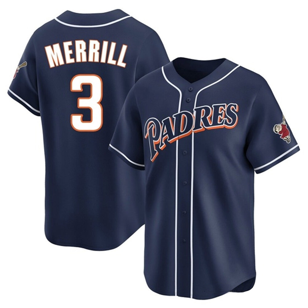 Davalo S.Diego Padres #3 Jackson Merrill Player Navy Cooperstown Collection Limited Home Stitched Jerseys