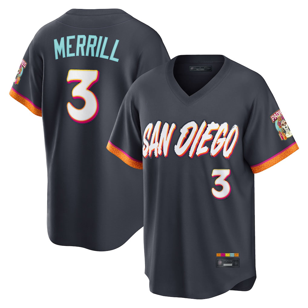 Davalo S.Diego Padres #3 Jackson Merrill Player Obsidian 2026 City Connect Home Limited T-shirt Stitched Jerseys