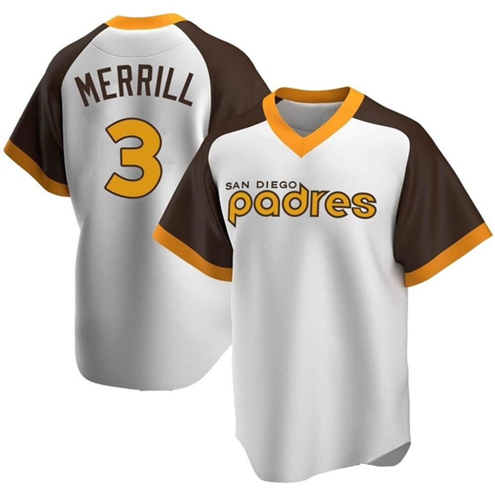 Davalo S.Diego Padres #3 Jackson Merrill Player White Home Cooperstown Collection Replica Game Stitched Jerseys