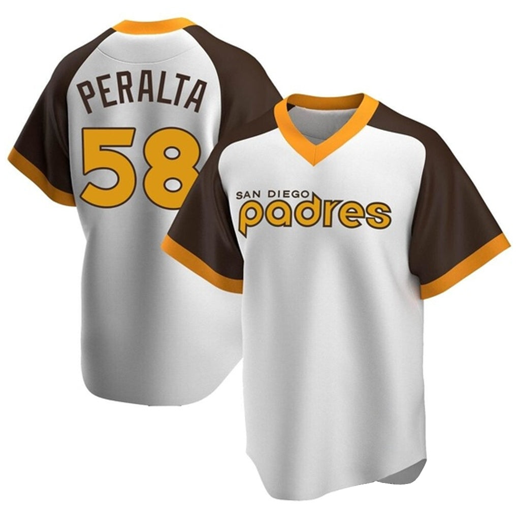 Davalo S.Diego Padres #58 Wandy Peralta Player White Home Cooperstown Collection Replica Game Stitched Jerseys