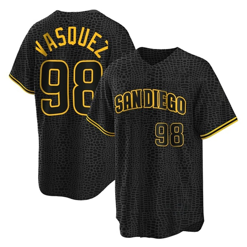 Davalo S.Diego Padres #98 Randy Vasquez Player Black Snake Skin City Home Game Stitched Jerseys