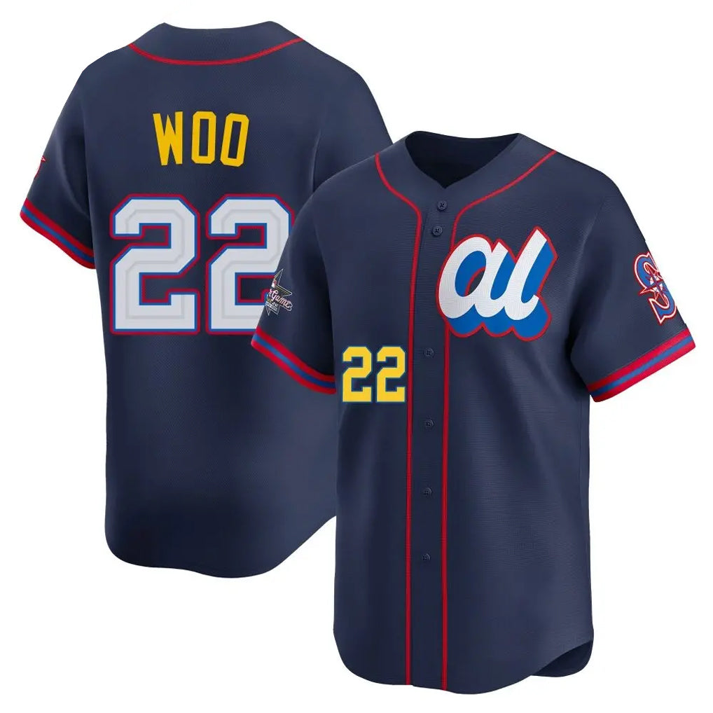 Davalo S.Mariners #22 Bryan Woo Player Navy American League All-Star Edition Limited Stitched Jerseys