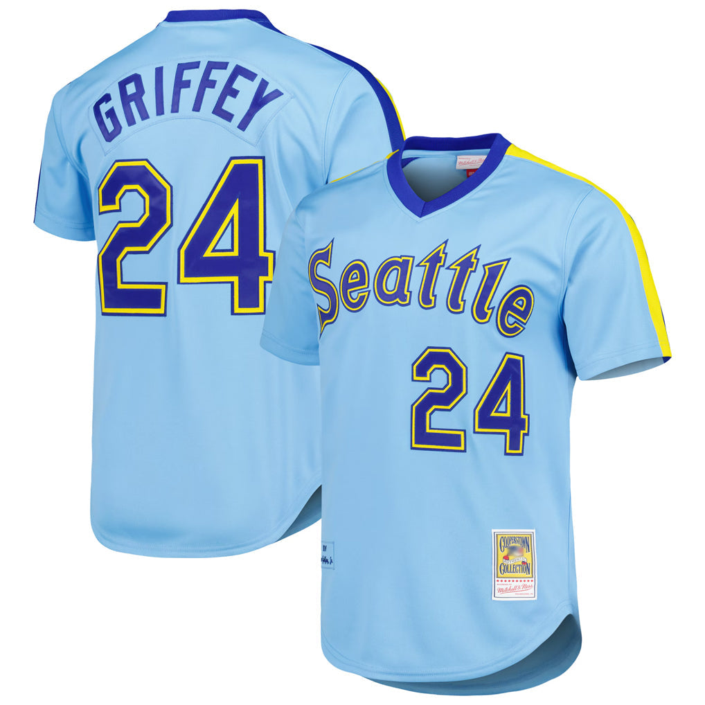 Davalo S.Mariners #24 Ken Griffey Jr Player Light Blue Mitchell & Ness Cooperstown Collection Game Stitched Jerseys