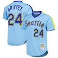 Davalo S.Mariners #24 Ken Griffey Jr Player Light Blue Mitchell & Ness Cooperstown Collection Game Stitched Jerseys