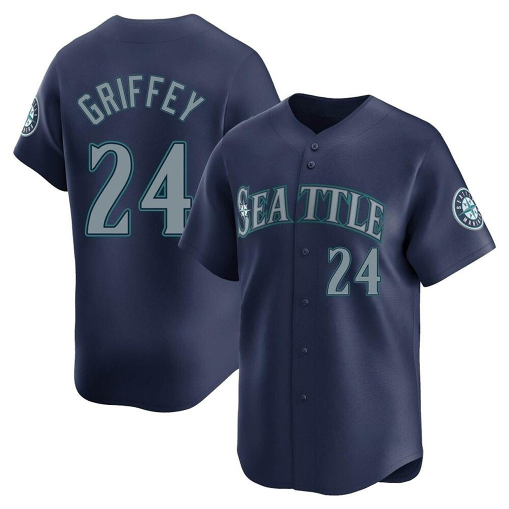 Davalo S.Mariners #24 Ken Griffey Jr Player Navy Home Limited Stitched Jerseys