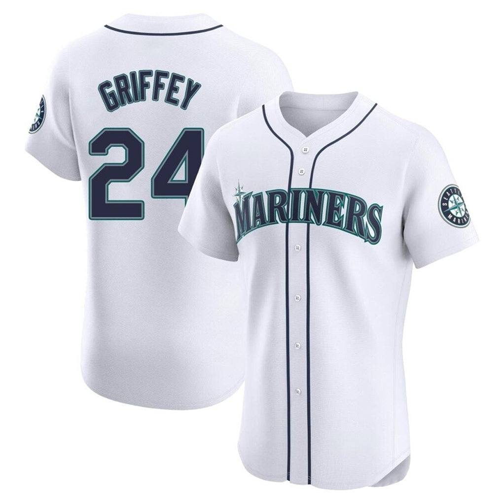 Davalo S.Mariners #24 Ken Griffey Jr Player White Home Limited Elite Stitched Jerseys