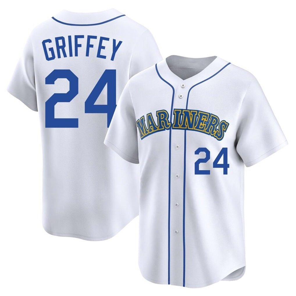 Davalo S.Mariners #24 Ken Griffey Jr Player White Pitch Fashion Game Stitched Jerseys