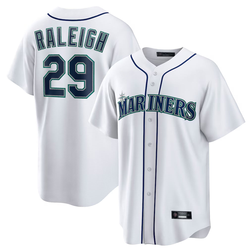 Davalo S.Mariners #29 Cal Raleigh Player White Home Game Stitched Jerseys