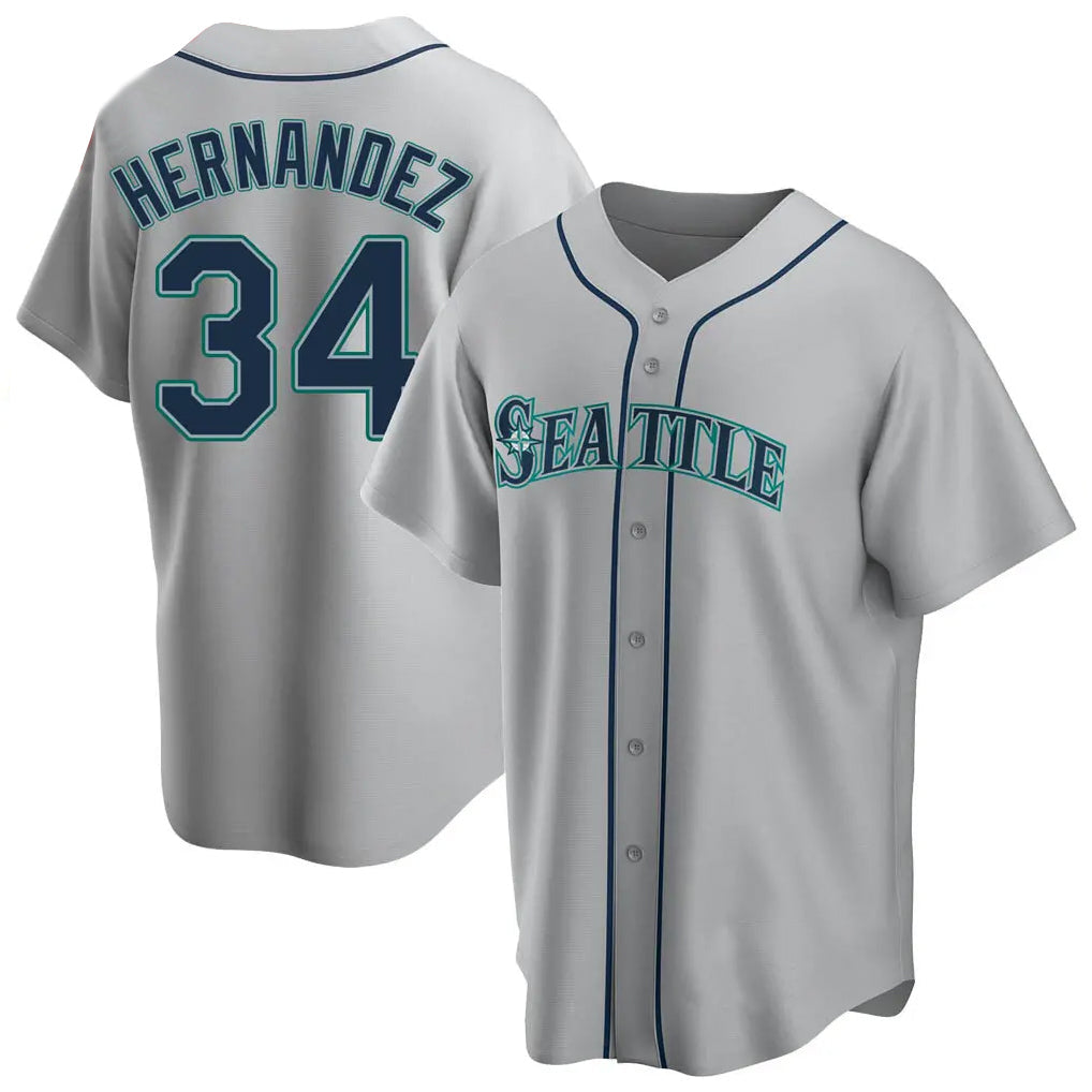 Davalo S.Mariners #34 Felix Hernandez Player Gray Home Game Stitched Jerseys