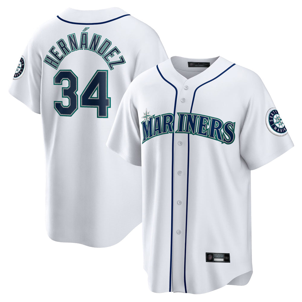 Davalo S.Mariners #34 Felix Hernandez Player White Home Game Stitched Jerseys