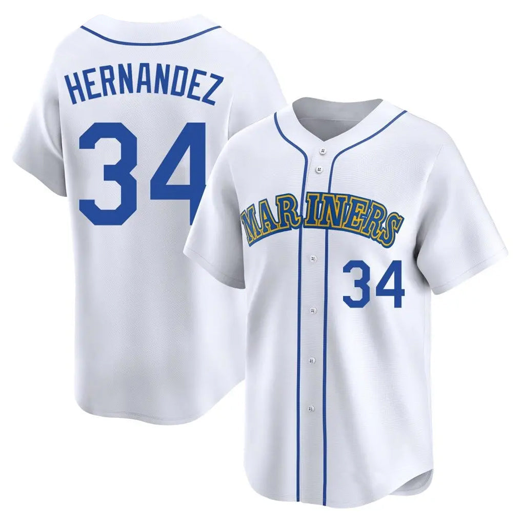 Davalo S.Mariners #34 Felix Hernandez Player White Limited Throwback Cooperstown Collection Stitched Jerseys
