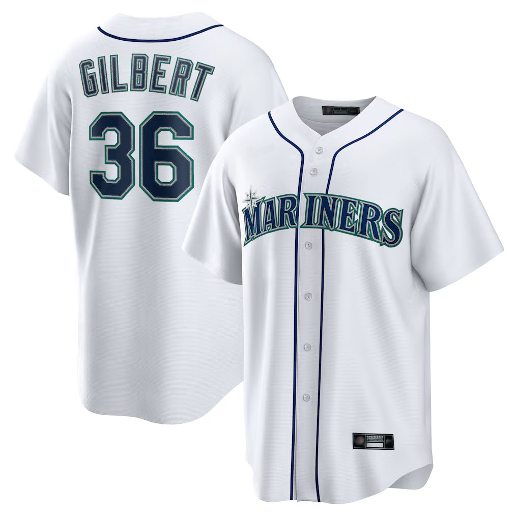 Davalo S.Mariners #36 Logan Gilbert Player White Home Game Stitched Jerseys