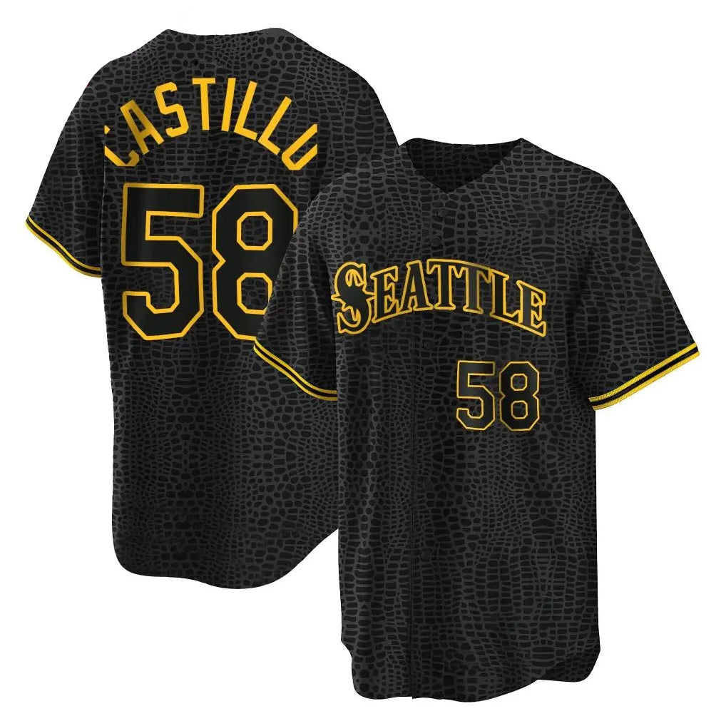 Davalo S.Mariners #58 Luis Castillo Player Black Snake Skin City Home Limited Stitched Jerseys