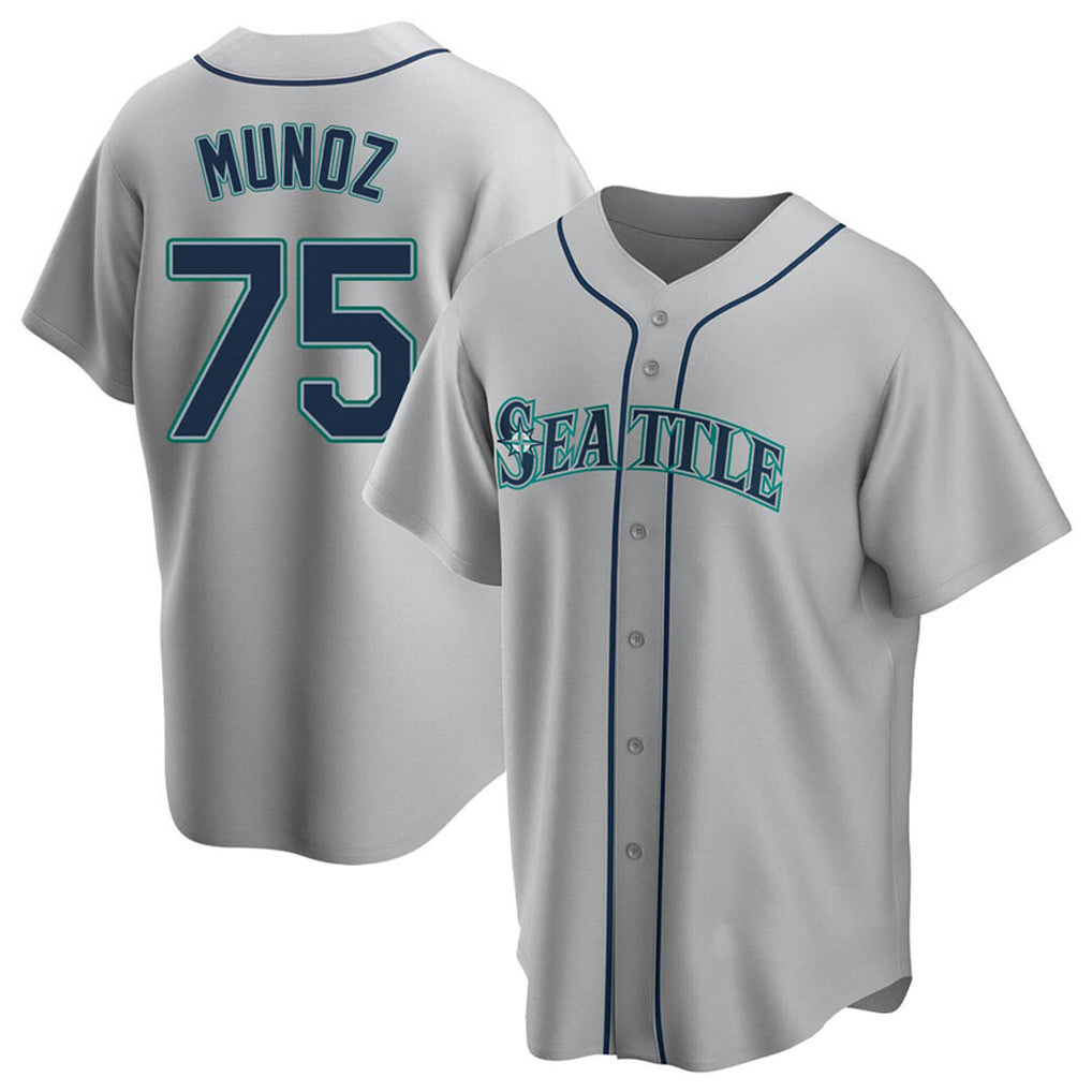 Davalo S.Mariners #75 Andres Munoz Player Gray Home Game Stitched Jerseys