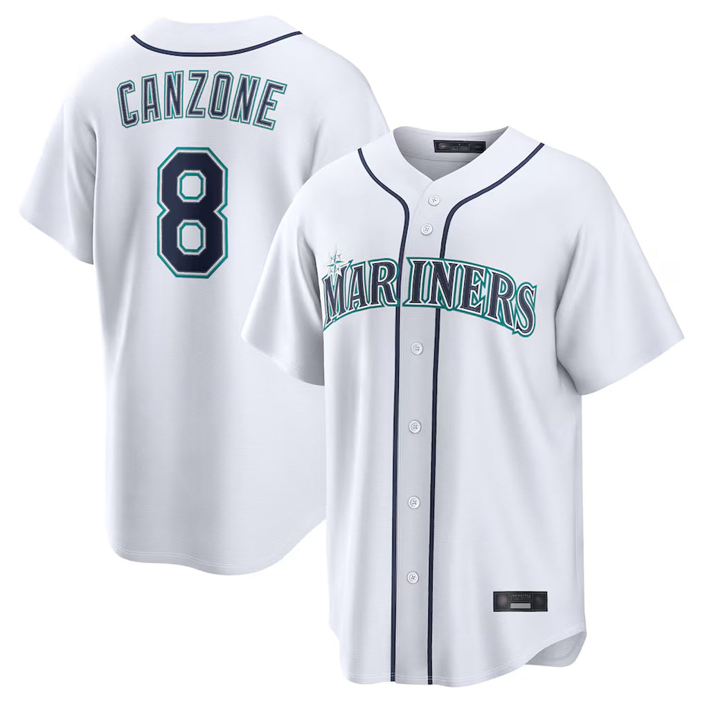 Davalo S.Mariners #8 Dominic Canzone Player White Home Game Stitched Jerseys