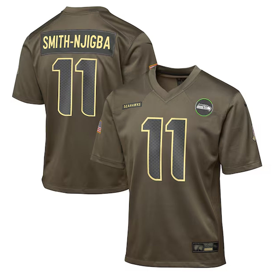 Davalo S.Seahawks #11 Jaxon Smith-Njigba Player Olive Salute to Service Game Stitched Jerseys