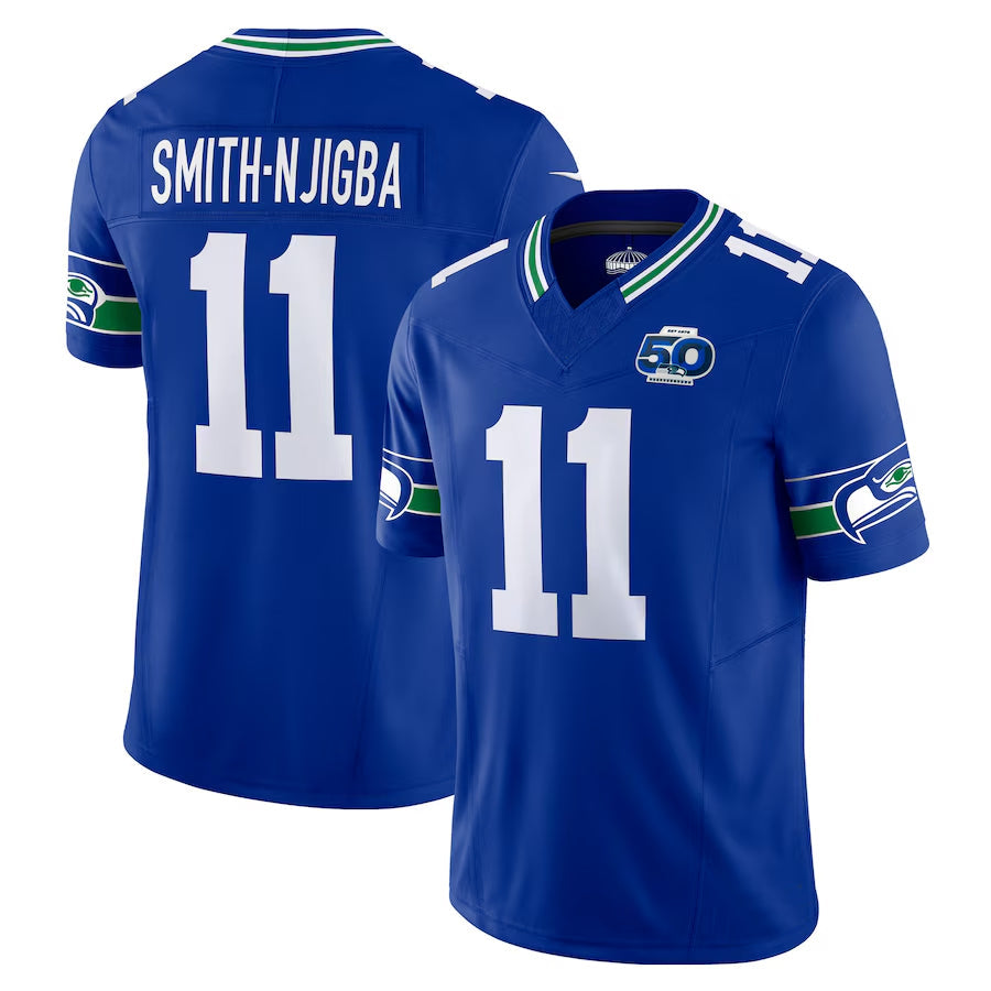 Davalo S.Seahawks #11 Jaxon Smith-Njigba Player Royal 50th Season Vapor F.U.S.E. Limited Stitched Jerseys