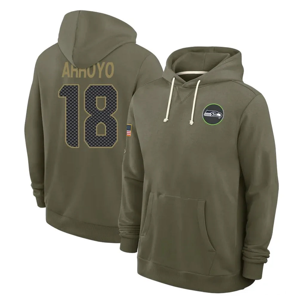 Davalo S.Seahawks #18 Elijah Arroyo Player Olive Salute to Service Pullover Hoodies Limited Stitched Jerseys