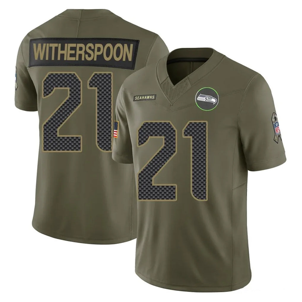 Davalo S.Seahawks #21 Devon Witherspoon Player Olive 2025 Salute To Service Limited Home Game Stitched Jerseys