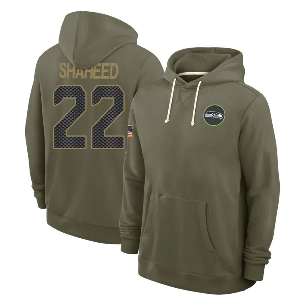 Davalo S.Seahawks #22 Rashid Shaheed Player Olive Salute to Service Pullover Hoodies Limited Stitched Jerseys