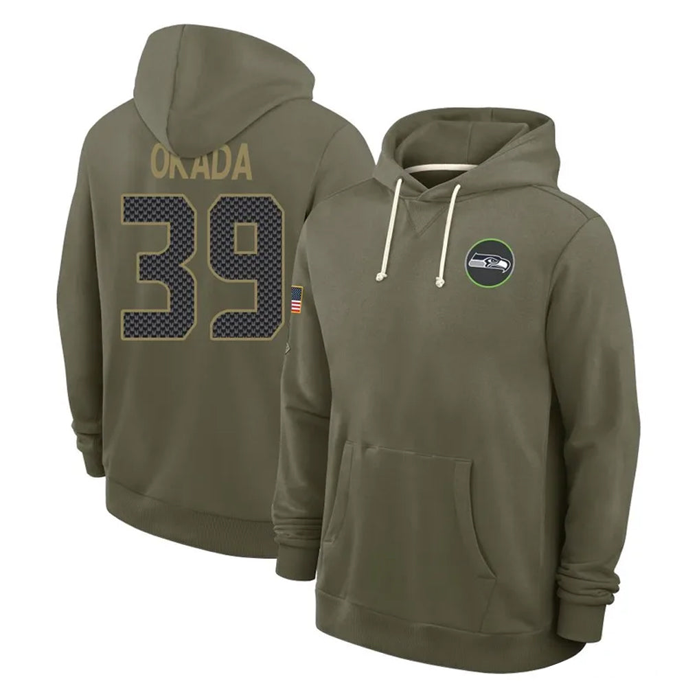Davalo S.Seahawks #39 Ty Okada Player Olive Salute to Service Pullover Hoodies Limited Stitched Jerseys