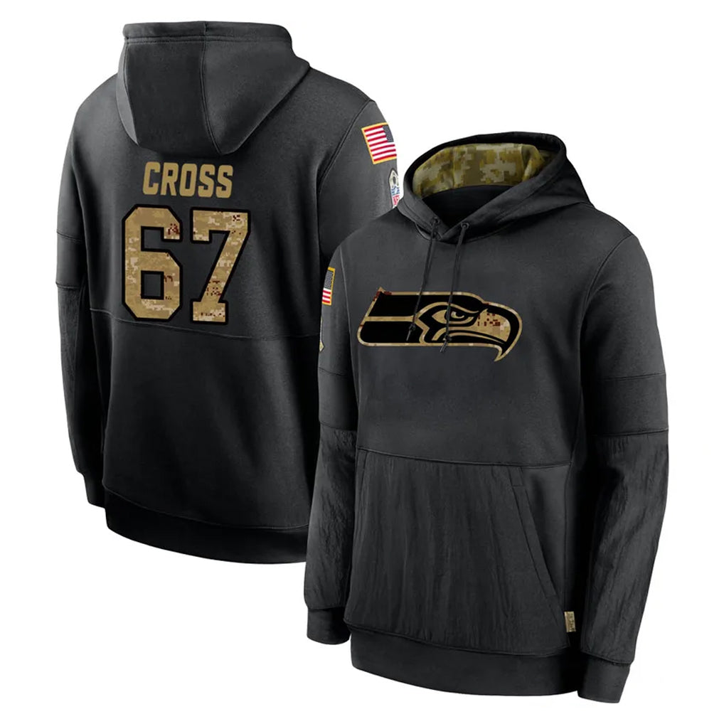 Davalo S.Seahawks #67 Charles Cross Player Black Salute to Service Hoodies Limited Game Stitched Jerseys