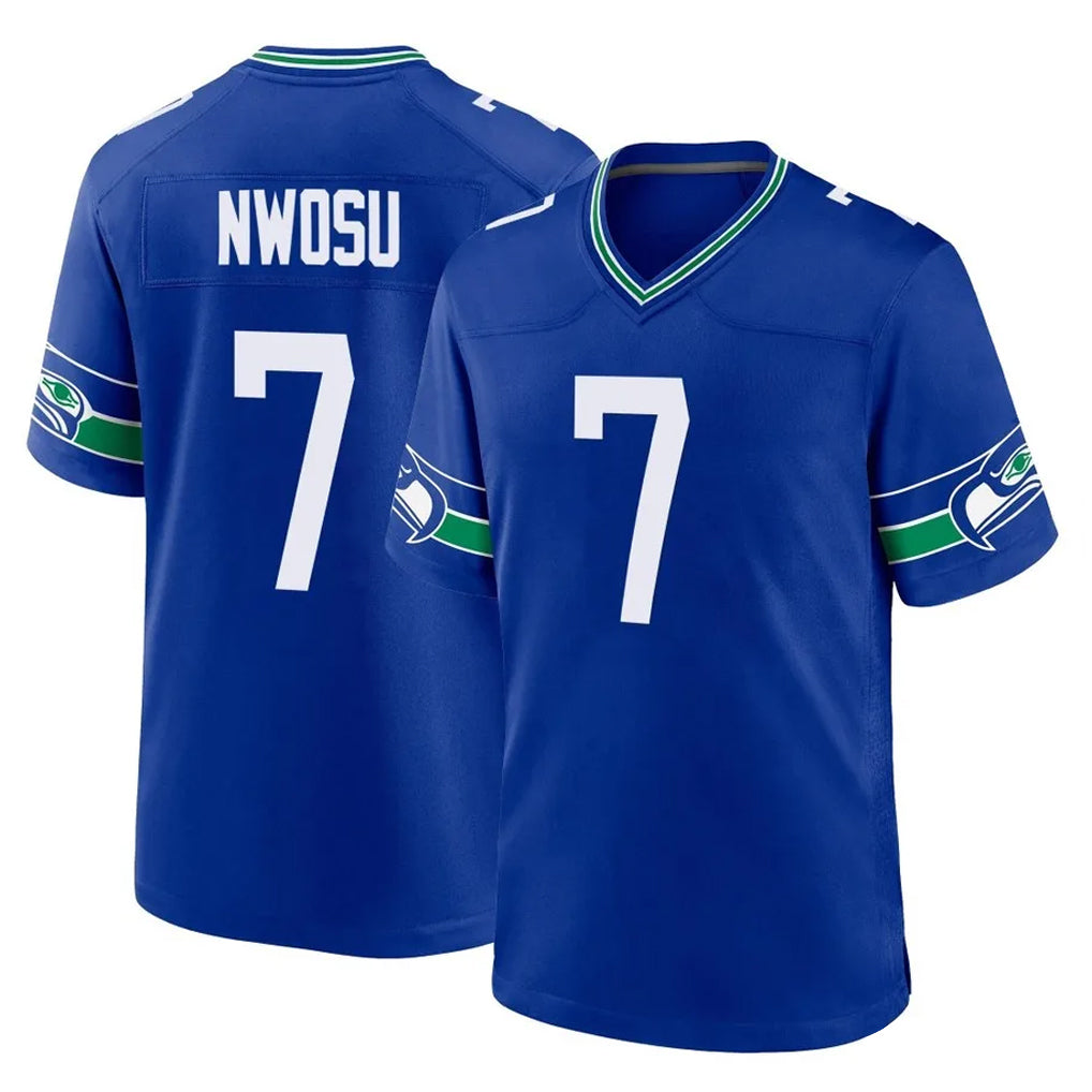 Davalo S.Seahawks #7 Uchenna Nwosu Player Royal Throwback Home Game Stitched Jerseys